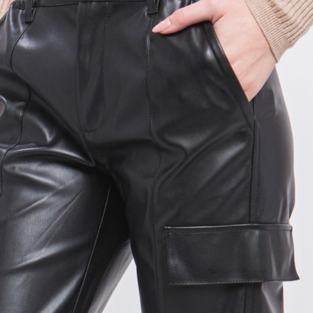 Women’s Black Faux Leather Cargo Pants - Picture 4 of 4